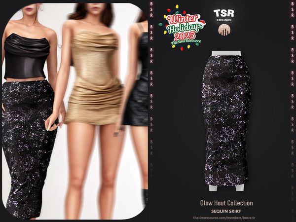 Sims 4 — Glow Hour Collection - Sequin Skirt BD1650 by busra-tr — - Set Inclued : Dress x4 - Top x2 - Skirt x2 - 10
