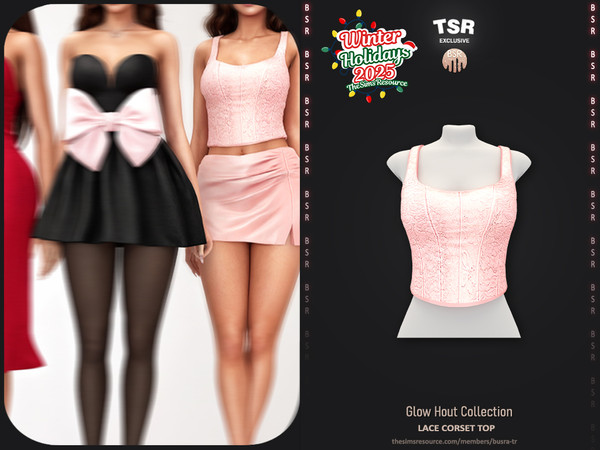 Sims 4 — Glow Hour Collection - Lace Corset Top BD1650 by busra-tr — - Set Inclued : Dress x4 - Top x2 - Skirt x2 - 10