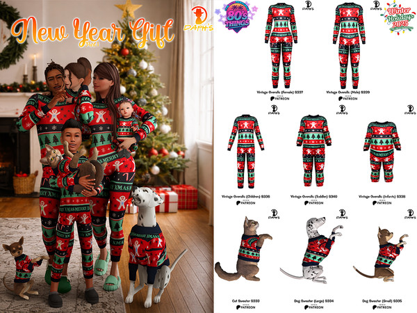 Sims 4 — DAPHS - Cat Sweater S333 - Patreon by Daph's — New Year Gift Family Matching Outfit Set. A festive New Year and