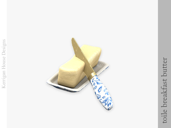 Sims 4 — Toile Breakfast Butter Dish by kerriganhouse — An elegant Toile de Jouy theme breakfast set.