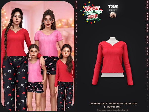Sims 4 — Holiday Girls-Mama&Me Collection - Female Bow Pj Top BD1651 by busra-tr — - Set Inclued : Female: Top x2 -