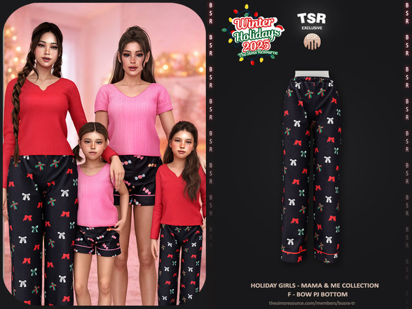 Sims 4 — Holiday Girls-Mama&Me Collection - Female Bow Pj Bottom BD1651 by busra-tr — - Set Inclued : Female: Top x2