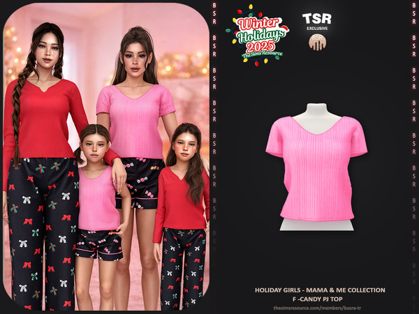 Sims 4 — Holiday Girls-Mama&Me Collection - Female Candy Pj Top BD1651 by busra-tr — - Set Inclued : Female: Top x2 -