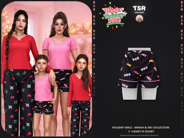 Sims 4 — Holiday Girls-Mama&Me Collection - Female Candy Pj Short BD1651 by busra-tr — - Set Inclued : Female: Top x2