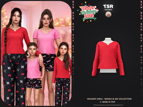 Sims 4 — Holiday Girls-Mama&Me Collection - Child Bow Pj Top BD1651 by busra-tr — - Set Inclued : Female: Top x2 -