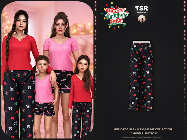 Sims 4 — Holiday Girls-Mama&Me Collection - Child Bow Pj Bottom BD1651 by busra-tr — - Set Inclued : Female: Top x2 -