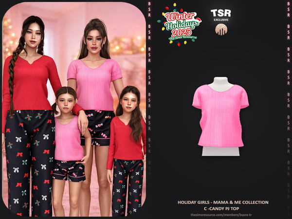 Sims 4 — Holiday Girls-Mama&Me Collection - Child Candy Pj Top BD1651 by busra-tr — - Set Inclued : Female: Top x2 -