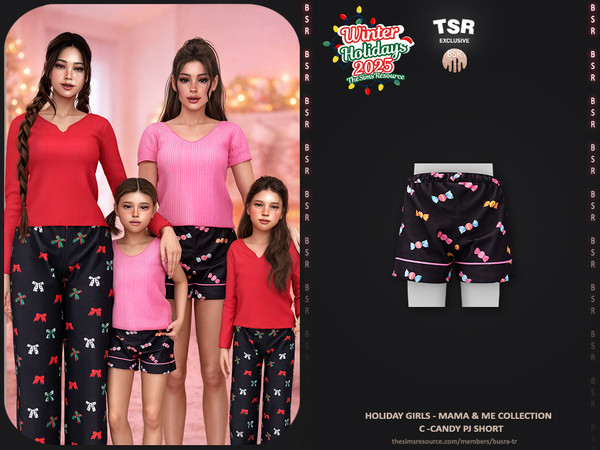 Sims 4 — Holiday Girls-Mama&Me Collection - Child Candy Pj Short BD1651 by busra-tr — - Set Inclued : Female: Top x2