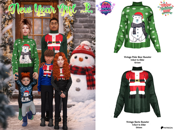 Sims 4 — PATREON - NEW YEAR GIFT - PART II by Daph's — New Year Gift Vintage Holiday Sweater Set. A cozy vintage-inspired