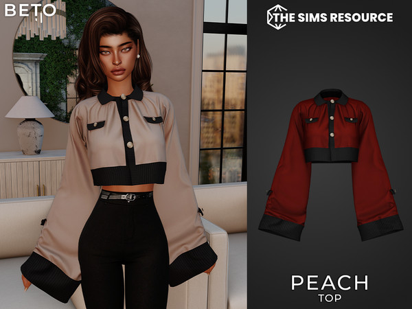 Sims 4 — Peach (Top) by Beto_ae0 — Blouse inspired by Korean fashion, minimalist and elegant