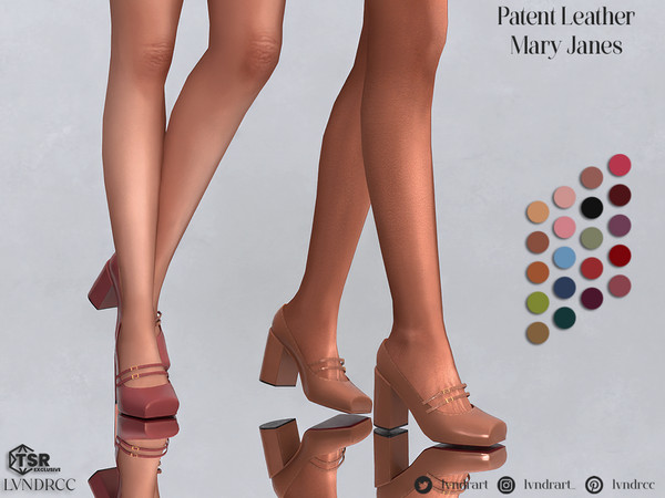 Sims 4 — Patent leather Mary Janes by LVNDRCC — Patent leather, shiny Mary Jane pumps. With a double feet closing strap,