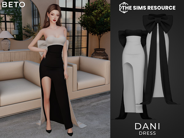 Sims 4 — Dani (Dress) by Beto_ae0 — Long, elegant dress with a large bow