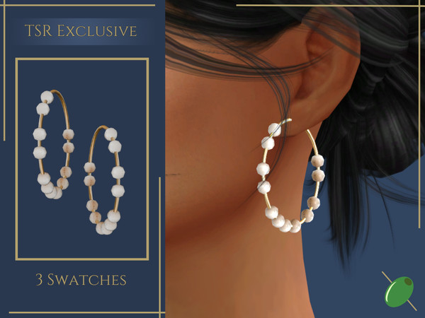 Sims 4 — Maya Pearl Hoops by Pitted0live — Medium hoop earrings with scattered pearls Custom catalog image