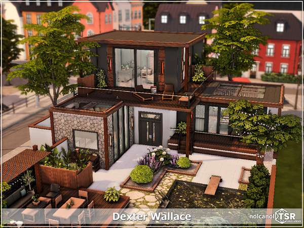 Sims 4 — Dexter Wallace No CC by nolcanol — Dexter Wallace is a modern house with an amazing garden and swimming pool.