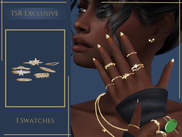 Sims 4 — Star Cluster Rings Left Hand by Pitted0live — Set of rings for the left hand featuring gold and diamond stars