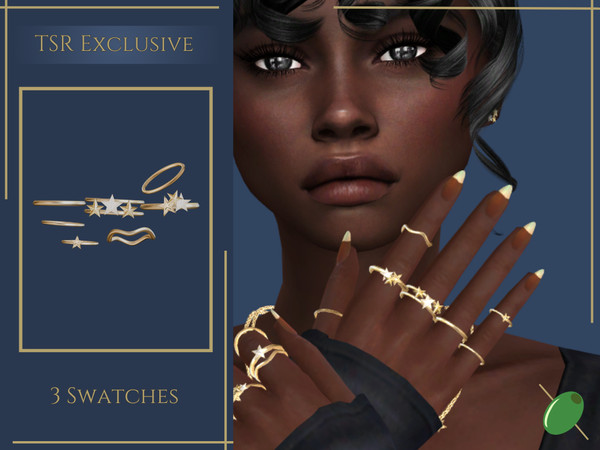 Sims 4 — Star Cluster Rings Right Hand by Pitted0live — Set of rings for the right hand featuring gold and diamond stars