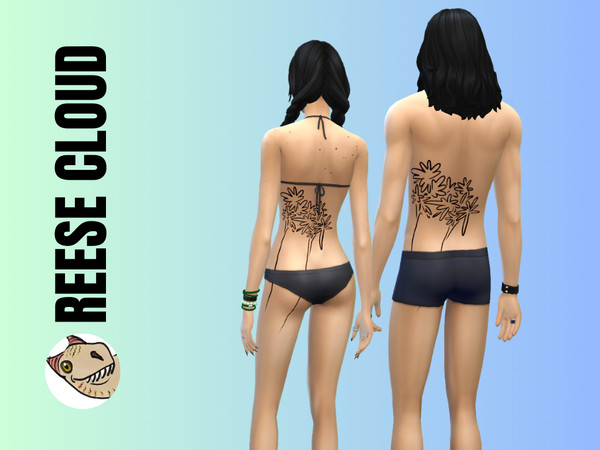 Sims 4 — Abstract Flowers Tattoo Lower Back by ritsdq — Abstract Flowers Tattoo (lower back) in an ignorant doodle style