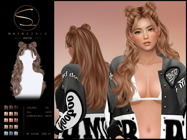 Sims 4 — S-CLUB_060126_double ponytails hairstyles by S-Club — double ponytails hairstyles hope you like, thank you