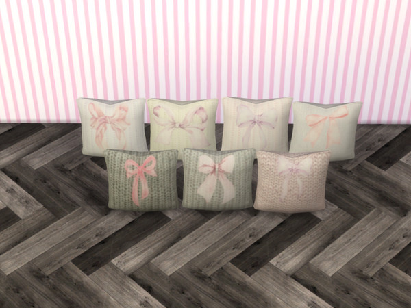 Sims 4 — Bow Cushions by jessbtlrr — Add a cozy, charming touch to your Sims living spaces with these knit cushions! Each