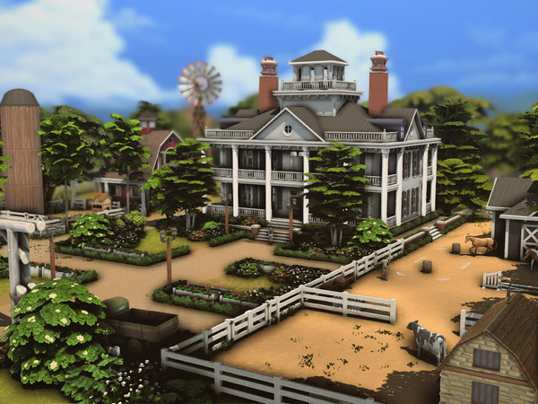 Sims 4 — Big Traditional Ranch (NO CC) by plumbobkingdom — This imposing ranch blends rural charm with the elegance of a