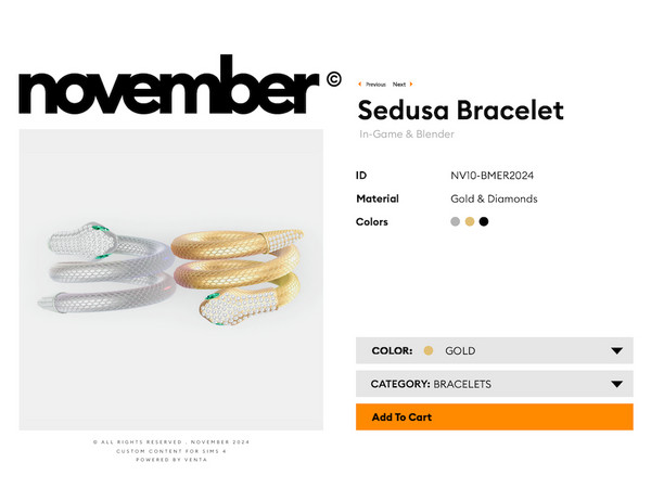 Sims 4 — November Sedusa Bracelet (Left) by VentaStudio — 3 Swatches