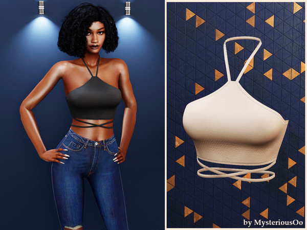 Sims 4 — Halter wrap crop top by MysteriousOo — Halter crop top with wraparound waist straps