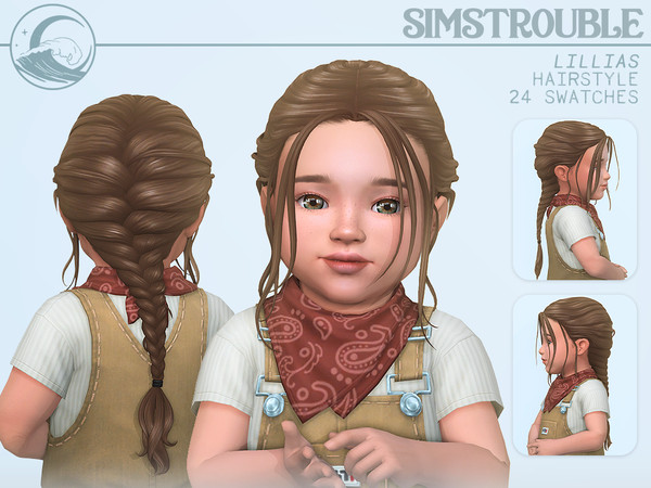 Sims 4 — simstrouble_ToddlerHair_LilliasV1 by simstrouble — A French braid with four bangs variations Base Game