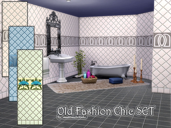 Sims 4 — Old Fashion Chic SET by matomibotaki — Nostalgic tiles with Art Nouveau-style designed border in 3 wall hights