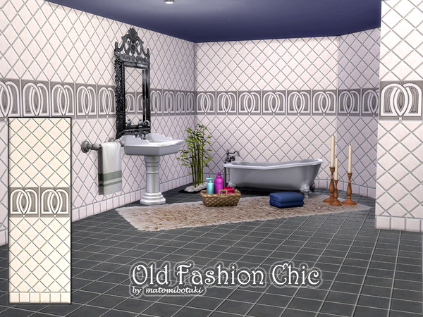 Sims 4 — Old Fashion Chic by matomibotaki — Nostalgic tiles with Art Nouveau-style designed border in 3 wall hights and