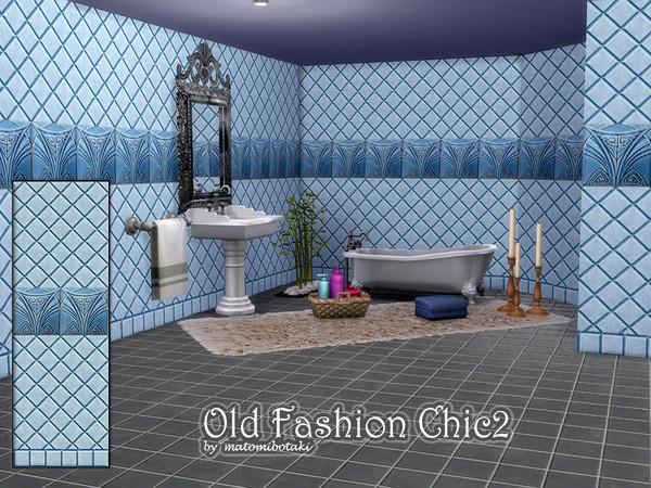 Sims 4 — Old Fashion Chic2 by matomibotaki — Nostalgic tiles with Art Nouveau-style designed border in 3 wall hights and