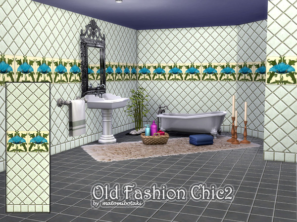 Sims 4 — Old Fashion Chic3 by matomibotaki — Nostalgic tiles with Art Nouveau-style designed border in 3 wall hights and