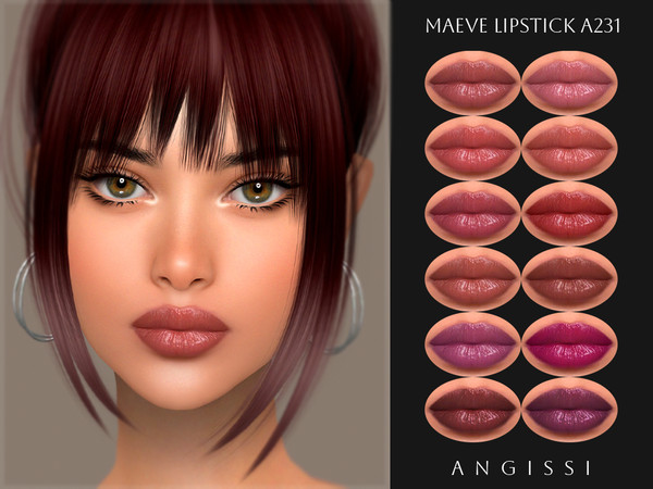 Sims 4 — Maeve Lipstick A231 by ANGISSI — PREVIEWS MADE USING HQ MOD 12 colors