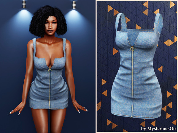Sims 4 — Zipper denim mini dress by MysteriousOo — Fitted denim mini dress with front zipper detail