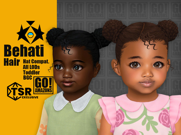 Sims 4 — Behati Hair by GoAmazons — Afro buns with braids for toddlers.