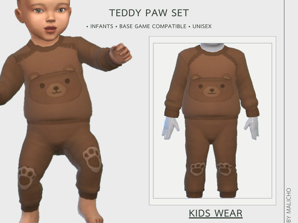 Sims 4 — malicho_Teddy_Paw_Set_Top by malicho — Cute two-piece outfit for infants with a teddy bear face on the top and