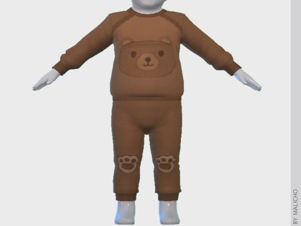 Sims 4 — malicho_Teddy_Paw_Set_Bottom by malicho — Cute two-piece outfit for infants with a teddy bear face on the top