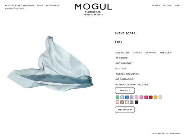 Sims 4 — MOGUL - Sveva Scarf by VentaStudio — Bahia Oversized Shirt