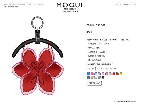 Sims 4 — MOGUL - Ecru Fleur Top (Sheer) by VentaStudio — Bahia Oversized Shirt