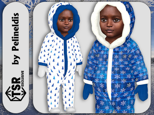 Sims 4 — Infants Blue Winter Snowsuits by Pelineldis — Kids fashion clothing: five snowsuits for infants boys and girls