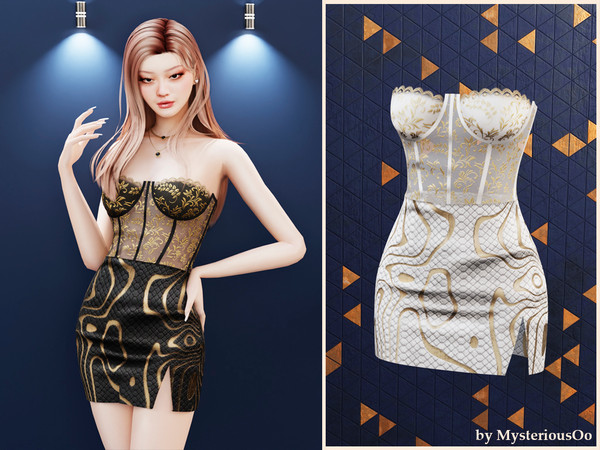 Sims 4 — Ornate lace corset dress by MysteriousOo — Corset dress with lace bodice and fitted skirt