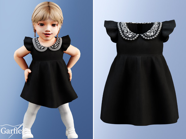 Sims 4 — Infant - Elegant black dress with decorative collar by Garfiel — A soft and elegant infant dress with a classic
