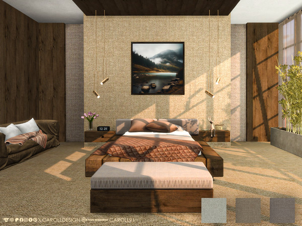 Sims 4 — Tessile Wall by Caroll912 — A 3-swatch fabric wallpaper in different shades of grey and beige. Suitable for