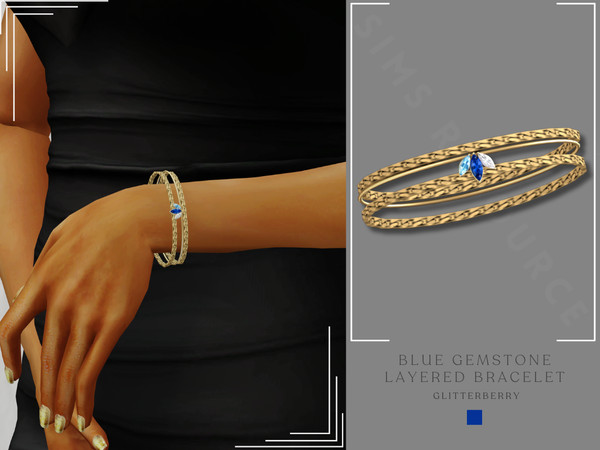 Sims 4 — Blue Gem Layered Bracelet by Glitterberryfly — A necklace and bracelet with different coloured blue gemstones.