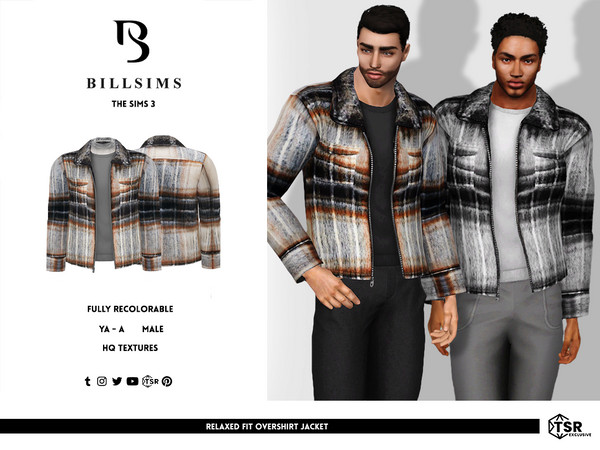 Sims 3 — Relaxed Fit Overshirt Jacket by Bill_Sims — This jacket features a soft, fluffy texture with a front zipper,