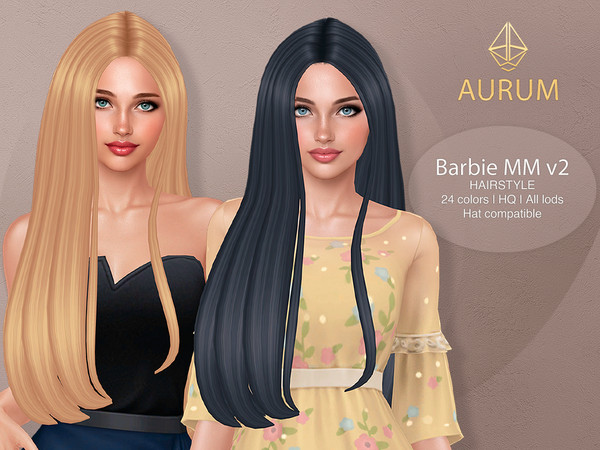 Sims 4 — Barbie MM - Extra Long Sleek Straight Hair by Aurum — Barbie Hairstyle - super long, silky straight hair with a
