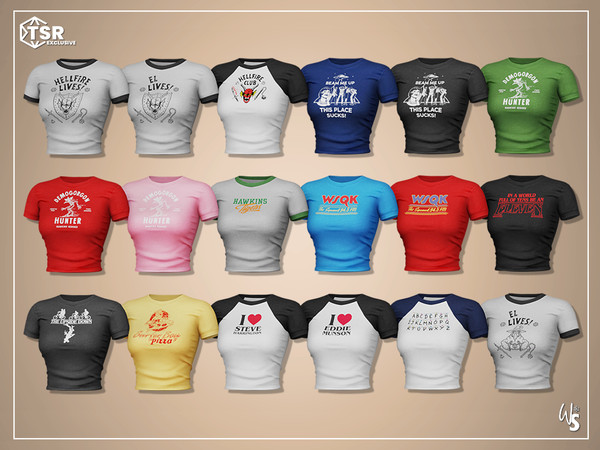 Sims 4 — (Wisteria) StrangerCore Tee (woman) by WisteriaSims — A casual t-shirt with prints inspired by the series.