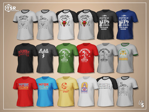 Sims 4 — (Wisteria) StrangerCore Tee (men) by WisteriaSims — A casual t-shirt with prints inspired by the series.