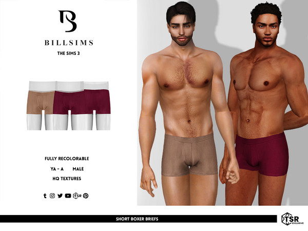 Sims 3 — Short Boxer Briefs by Bill_Sims — These briefs feature a soft material with a lined front and short legs! -