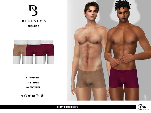Sims 4 — Short Boxer Briefs by Bill_Sims — These briefs feature a soft material with a lined front and short legs! -