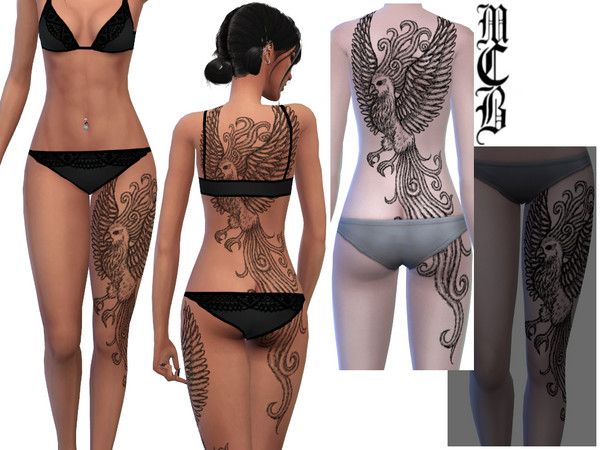 Sims 4 — Phoenix Back Tattoo by MaruChanBe2 — A Phoenix tattoo for your cuties.